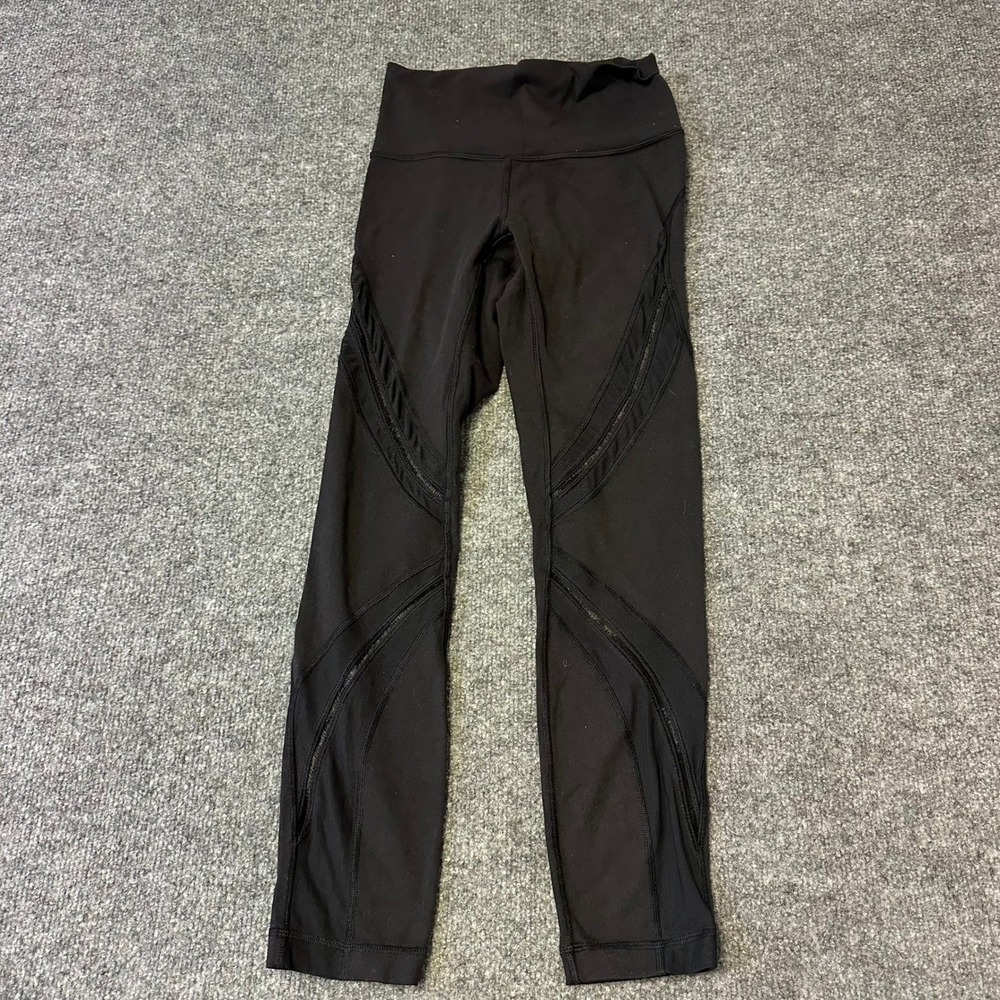 Lululemon Leggings Womens Size 4 Black Mesh Panel High Rise Athletic Yoga Pants